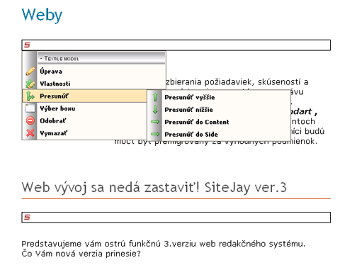 Menu pre jednotlivé komponenty Menu pre jednotlivé komponenty
